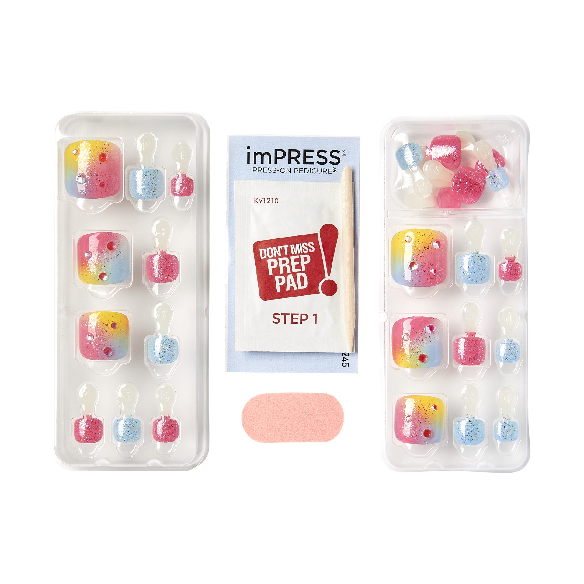 slide 5 of 5, imPRESS KISS imPRESS Press-On Toe Nails Glossy Pattern Multicolor, Short Size, Squoval Shape, 28 pc