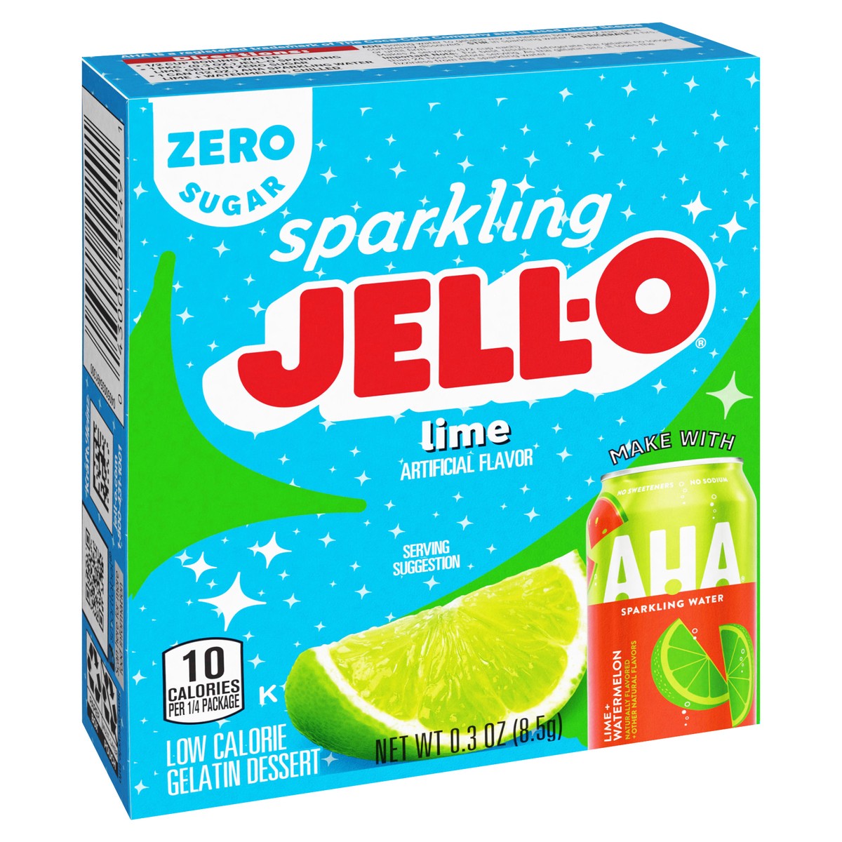 slide 8 of 11, Jell-O Zero Sugar Sparkling Lime Low Calorie Gelatin Dessert, 0.3 oz Box, 0.3 oz