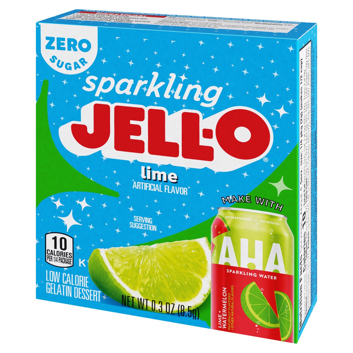 slide 3 of 11, Jell-O Zero Sugar Sparkling Lime Low Calorie Gelatin Dessert, 0.3 oz Box, 0.3 oz