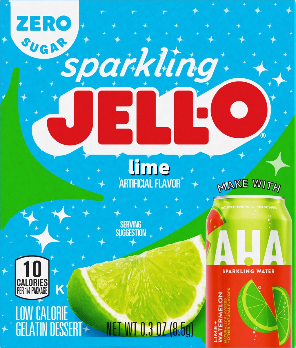 slide 10 of 11, Jell-O Zero Sugar Sparkling Lime Low Calorie Gelatin Dessert, 0.3 oz Box, 0.3 oz