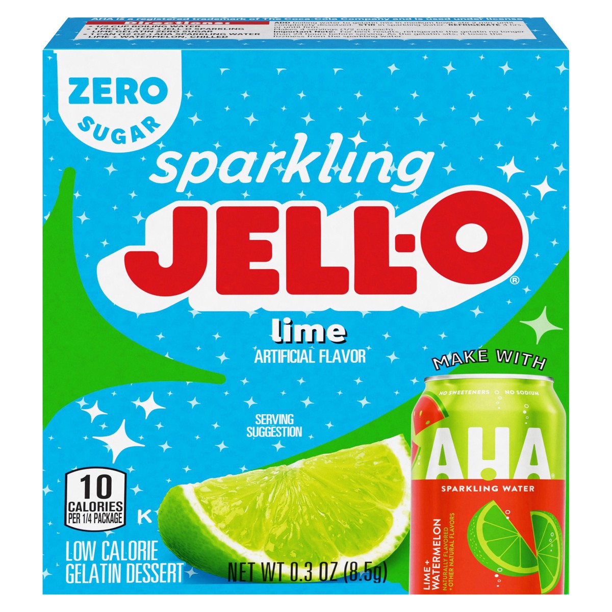 slide 7 of 11, Jell-O Zero Sugar Sparkling Lime Low Calorie Gelatin Dessert, 0.3 oz Box, 0.3 oz