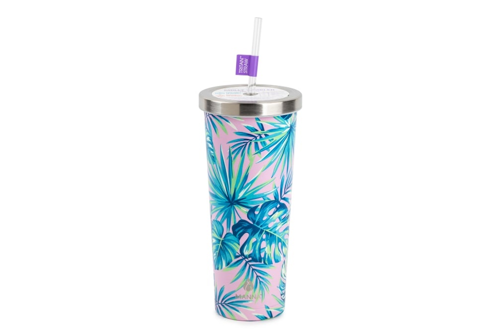 slide 1 of 1, Manna Stainless Steel Chilly Tumbler - Purple Palm, 24 oz