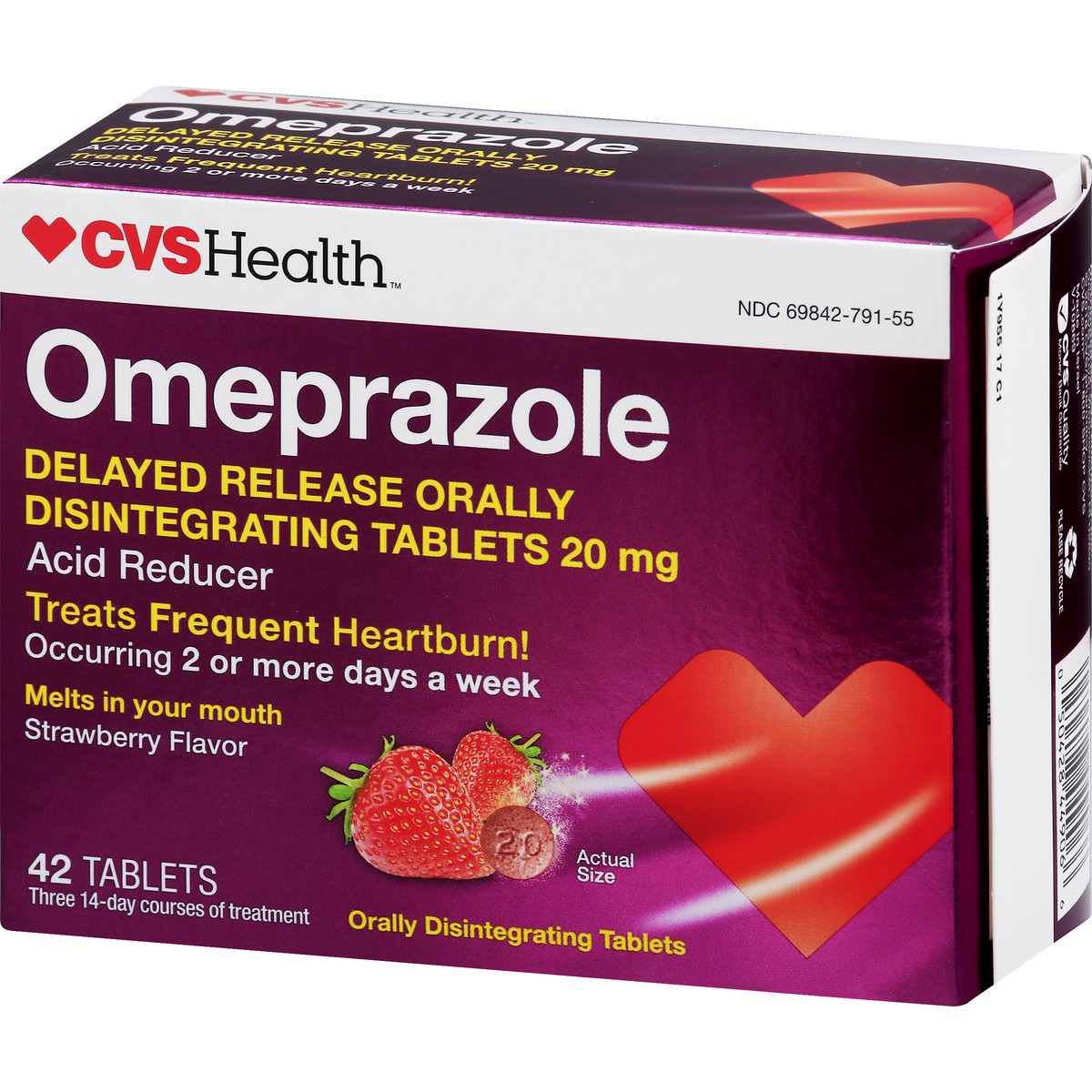 slide 8 of 11, CVS Health Omeprazole Delayed Release Acid Reducer Tablets, Strawberry, 42 Ct, 42 ct; 20 mg