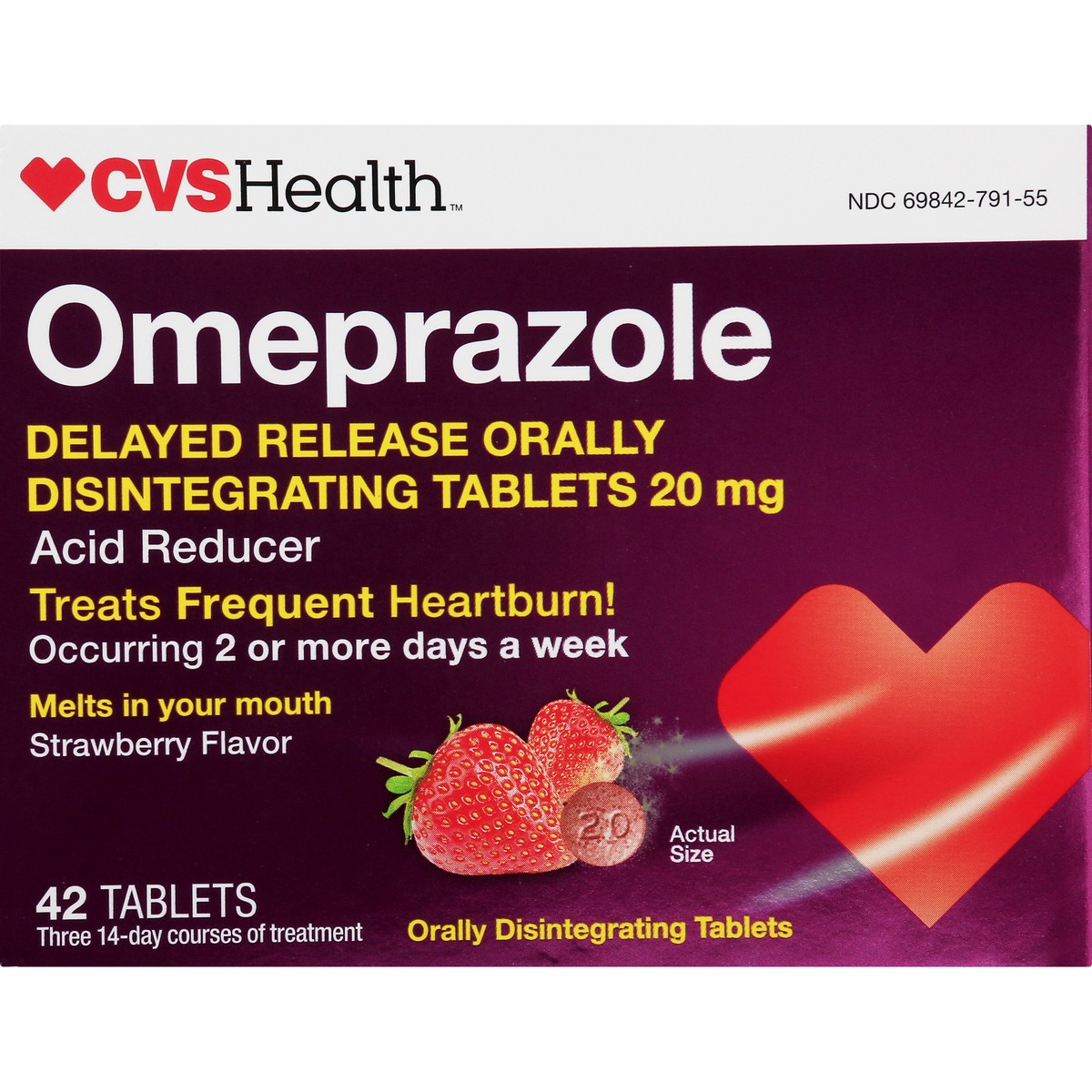 slide 7 of 11, CVS Health Omeprazole Delayed Release Acid Reducer Tablets, Strawberry, 42 Ct, 42 ct; 20 mg