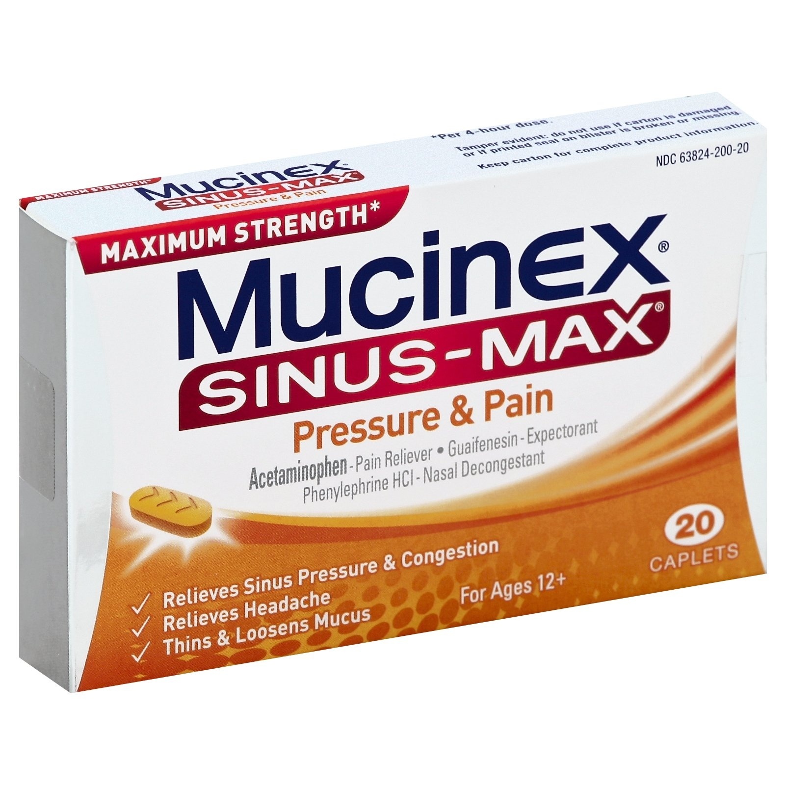 slide 1 of 1, Mucinex Sinus Max Pressure & Pain Relief Caplets, 20 ct