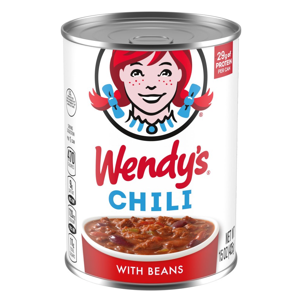 slide 1 of 1, Wendy's Chili With Beans, 29g Protein Per Serving, Canned Chili, 15 oz. Can, 15 oz