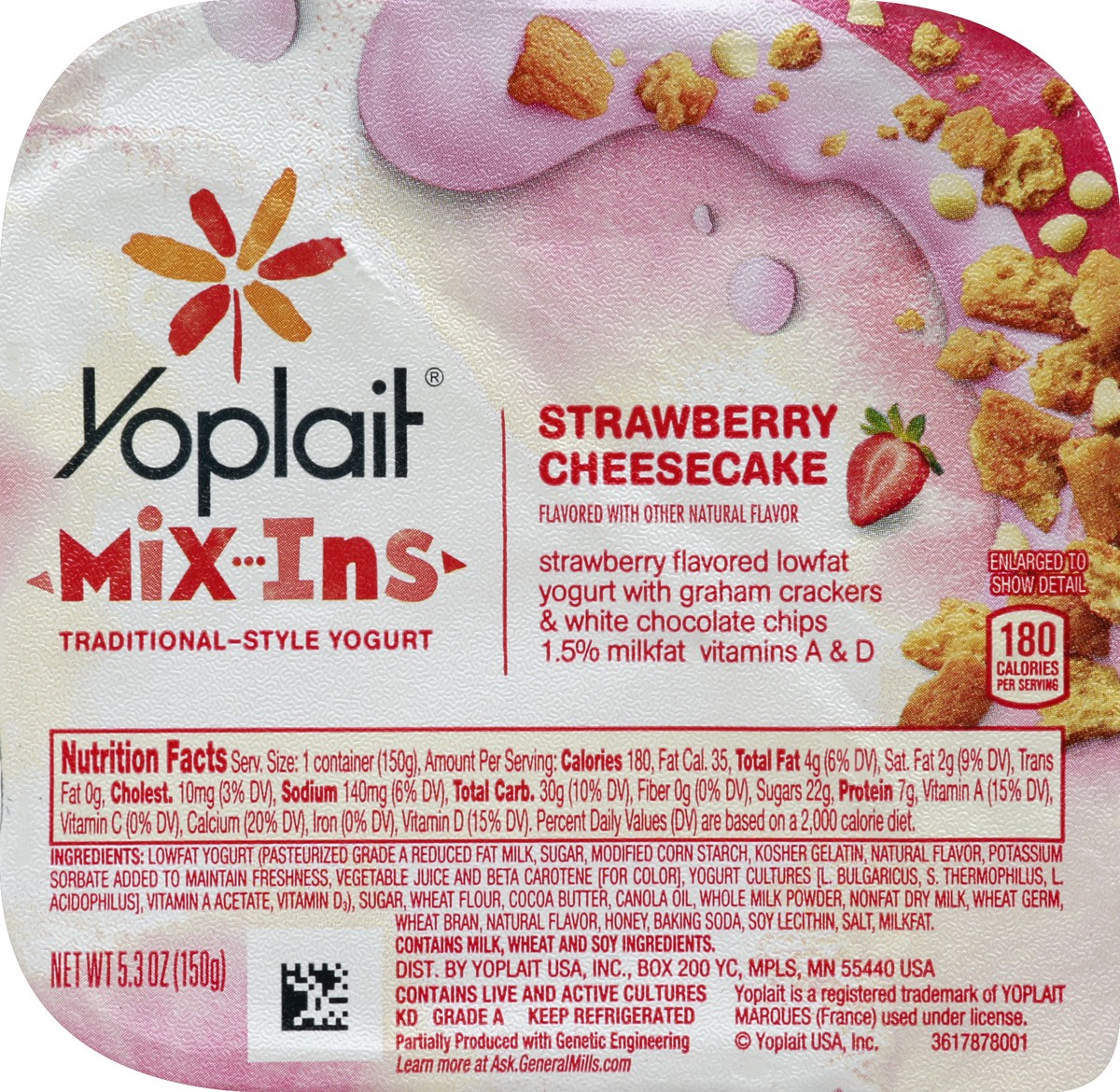 slide 2 of 6, Yoplait Mix-Ins Strawberry Cheesecake Traditional-Style Yogurt Cup, 5.3 oz