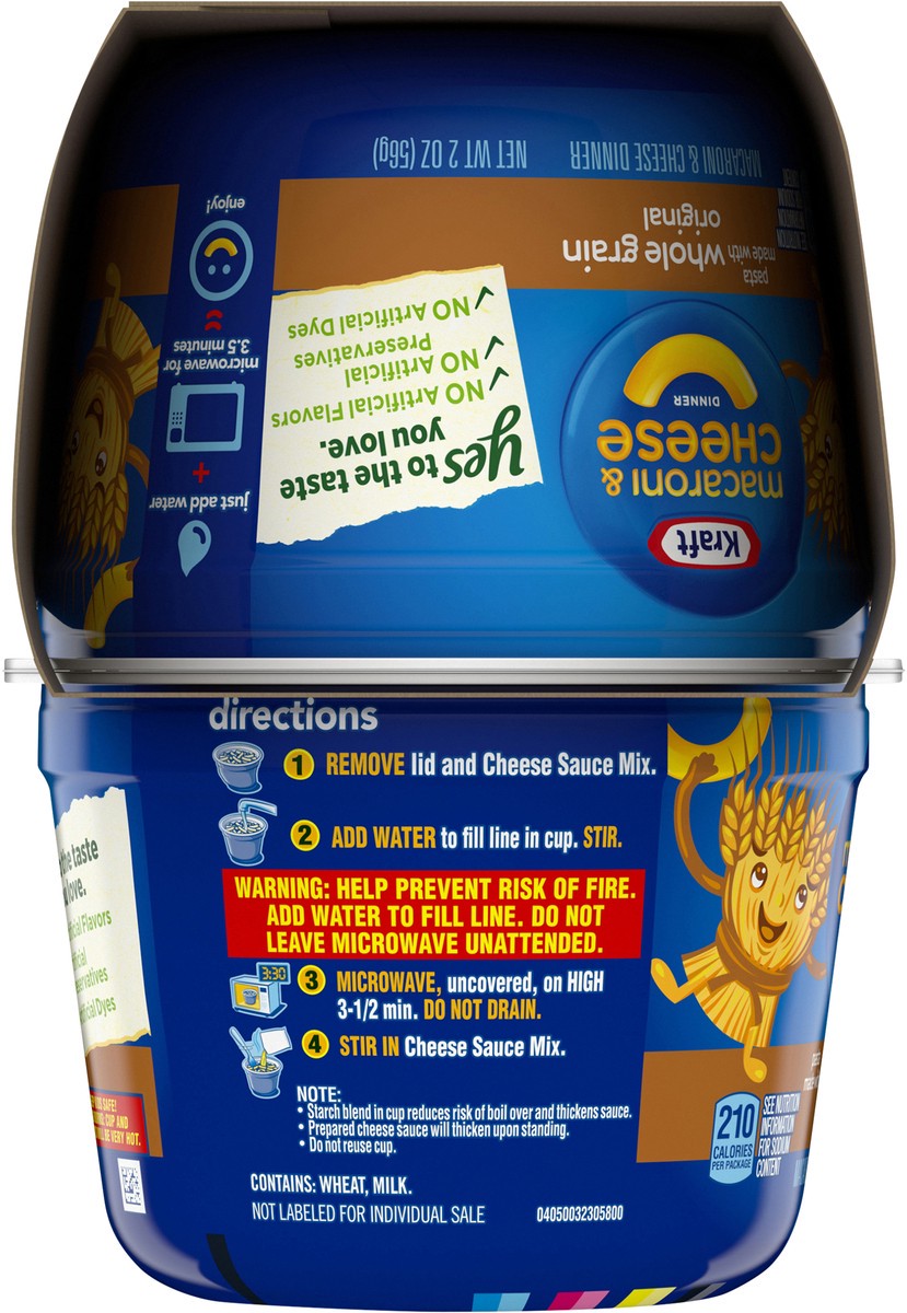 slide 13 of 13, Kraft Original Macaroni & Cheese Easy Microwavable Dinner with Whole Grain Pasta, 4 ct Pack, 2 oz Cups, 4 ct