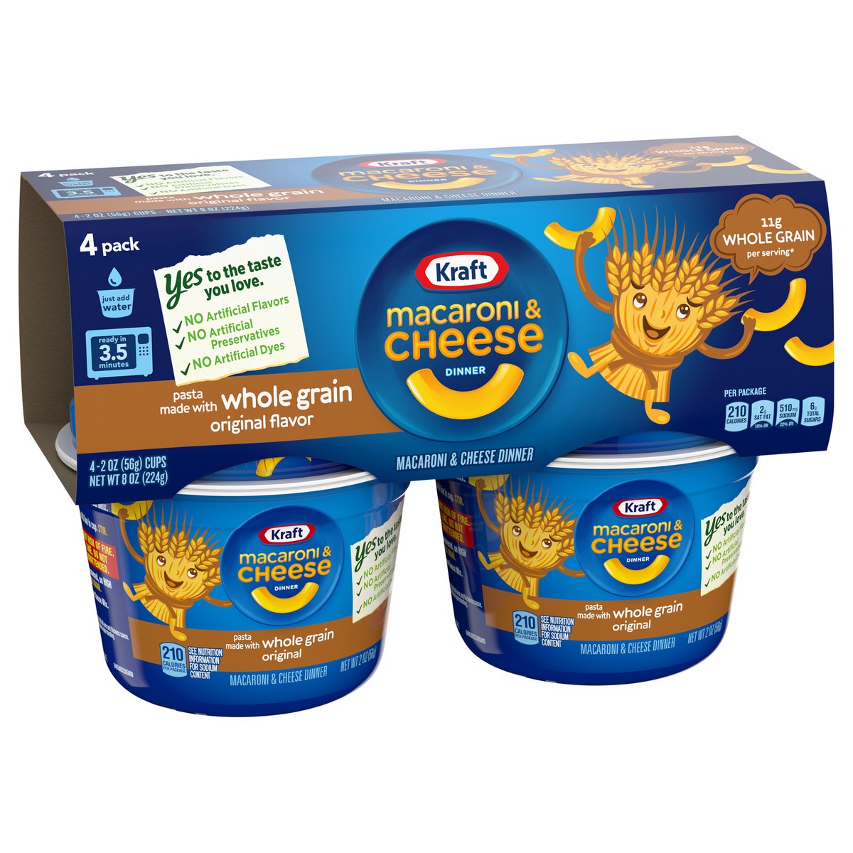 slide 3 of 13, Kraft Original Macaroni & Cheese Easy Microwavable Dinner with Whole Grain Pasta, 4 ct Pack, 2 oz Cups, 4 ct