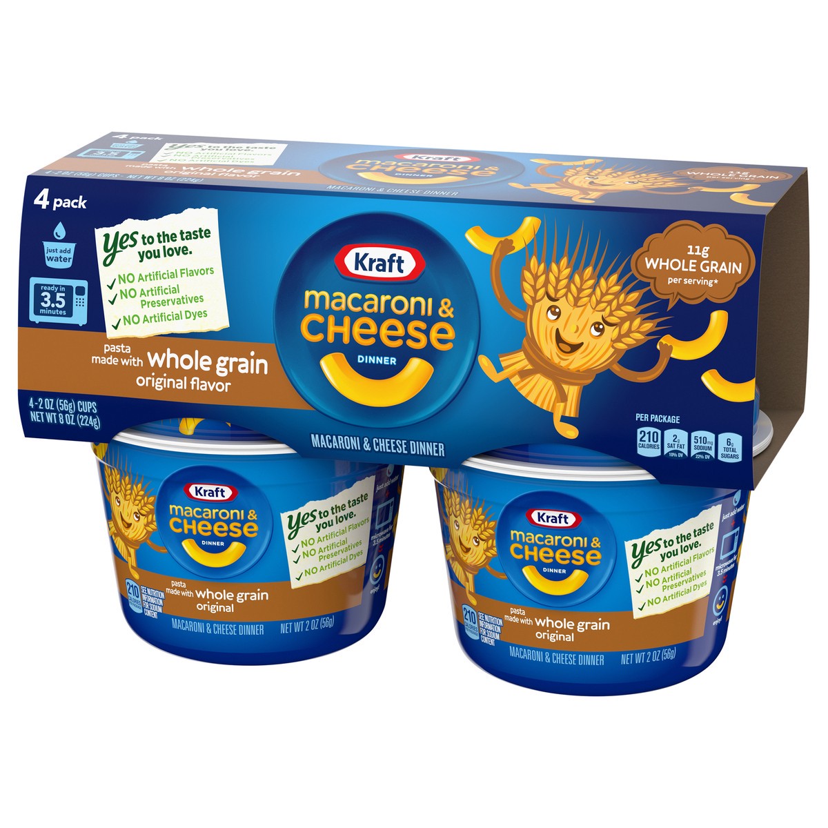 slide 8 of 13, Kraft Original Macaroni & Cheese Easy Microwavable Dinner with Whole Grain Pasta, 4 ct Pack, 2 oz Cups, 4 ct