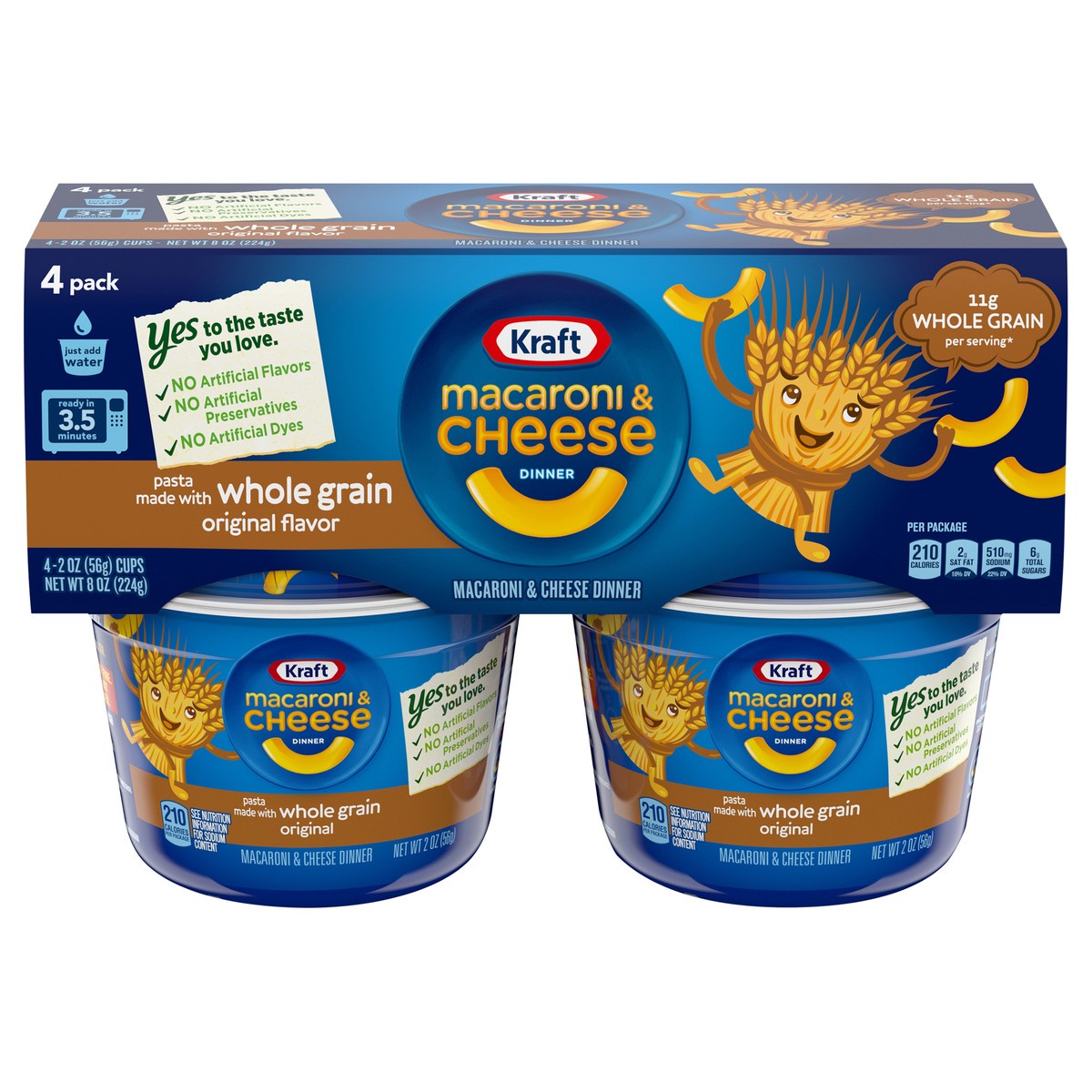 slide 6 of 13, Kraft Original Macaroni & Cheese Easy Microwavable Dinner with Whole Grain Pasta, 4 ct Pack, 2 oz Cups, 4 ct