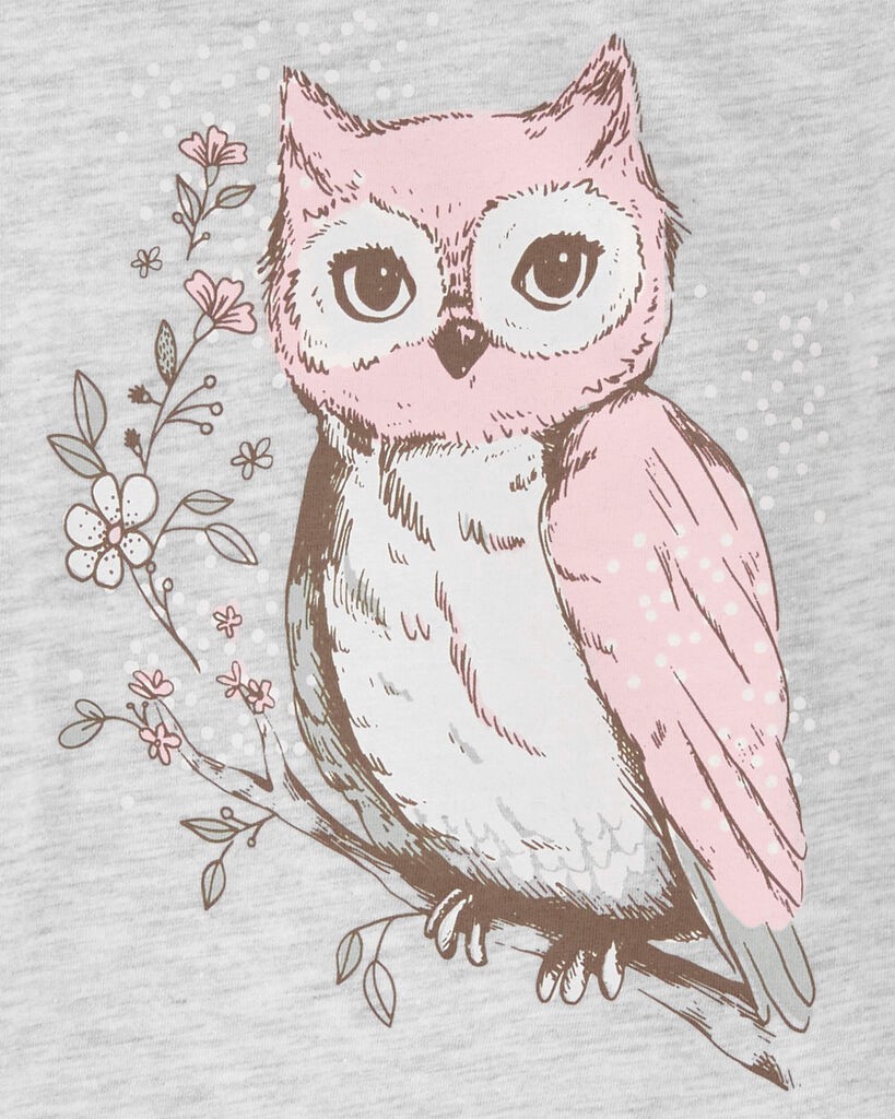 slide 2 of 2, Carter's Kid Owl Long-Sleeve Graphic Tee Grey S, 1 ct