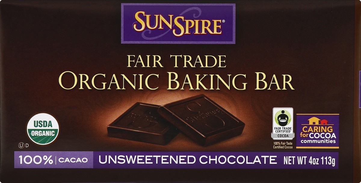 slide 5 of 6, SunSpire Organic Unsweetened Chocolate Baking Bar, 4 oz