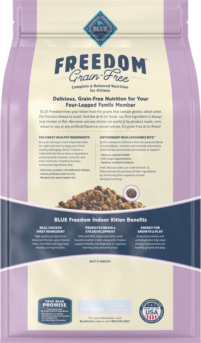 slide 6 of 9, Blue Buffalo Freedom Kitten Dry Cat Food - Grain Free, Chicken, 5 lb