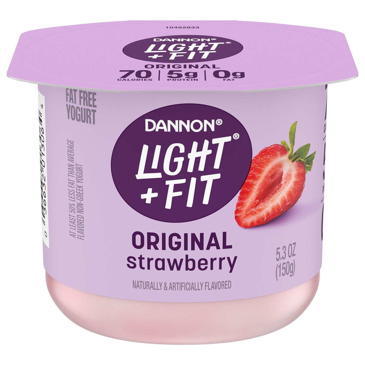 slide 1 of 7, Light + Fit Dannon Light + Fit Strawberry Original Nonfat Yogurt, 0 Fat and 70 Calories, Creamy and Delicious Strawberry Yogurt, 5.3 OZ Cup, 5.3 oz