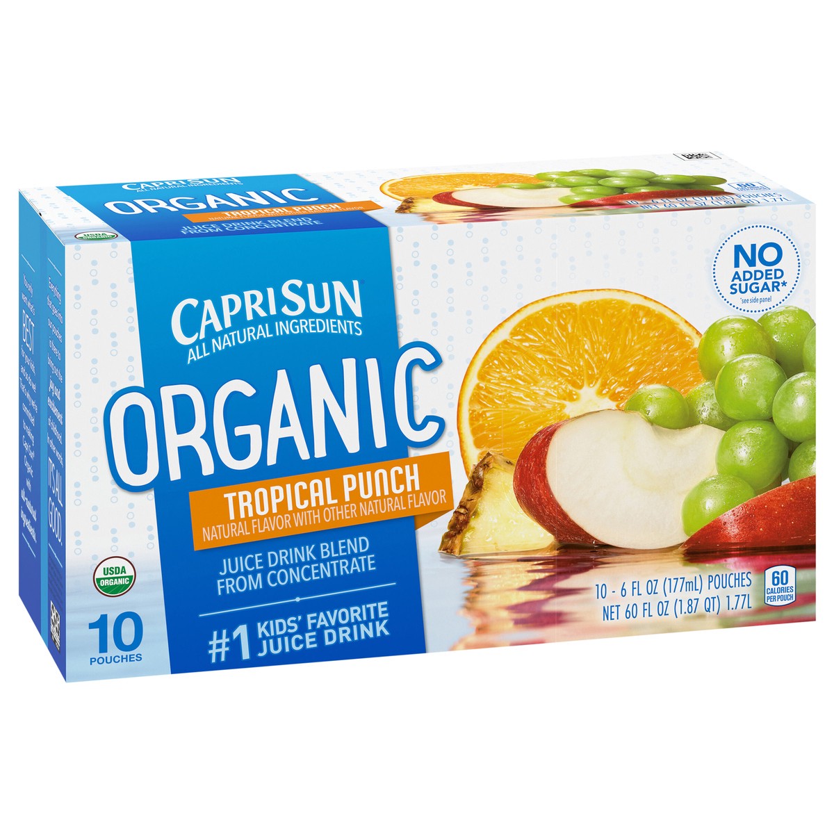 slide 6 of 9, Capri Sun Organic Tropical Punch Naturally Flavored Juice Drink Blend, 10 ct Box, 6 fl oz Pouches, 10 ct; 177 ml