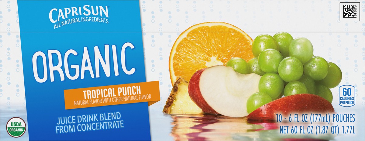 slide 2 of 9, Capri Sun Organic Tropical Punch Naturally Flavored Juice Drink Blend, 10 ct Box, 6 fl oz Pouches, 10 ct; 177 ml