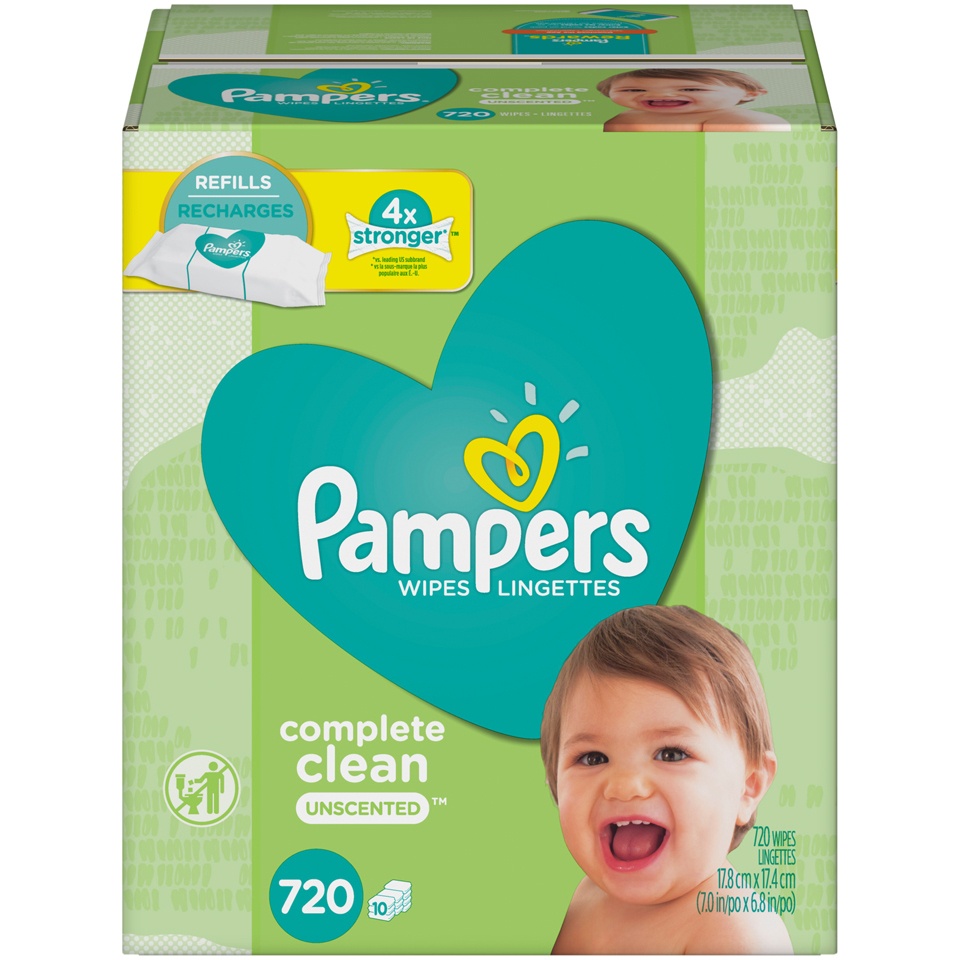 slide 1 of 1, Pampers Baby Wipes Complete Clean Unscented 10X Refill, 720 ct