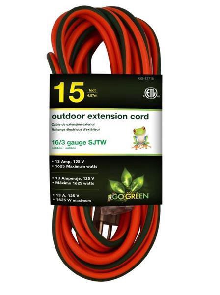 slide 1 of 1, Go Green 15' Outdoor Extension Cord, 15 ft