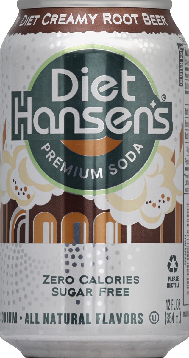 slide 4 of 4, Hansen's Premium Sugarfree Creamy Root Beer Diet Soda, 6 ct; 12 oz
