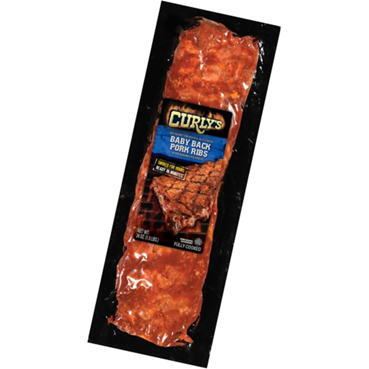 slide 1 of 2, Curlys Baby Back Pork Ribs With Bbq Sauce, 24 oz
