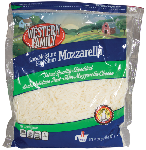 slide 1 of 1, Western Family Shedded Mozz Cheese, 32 oz