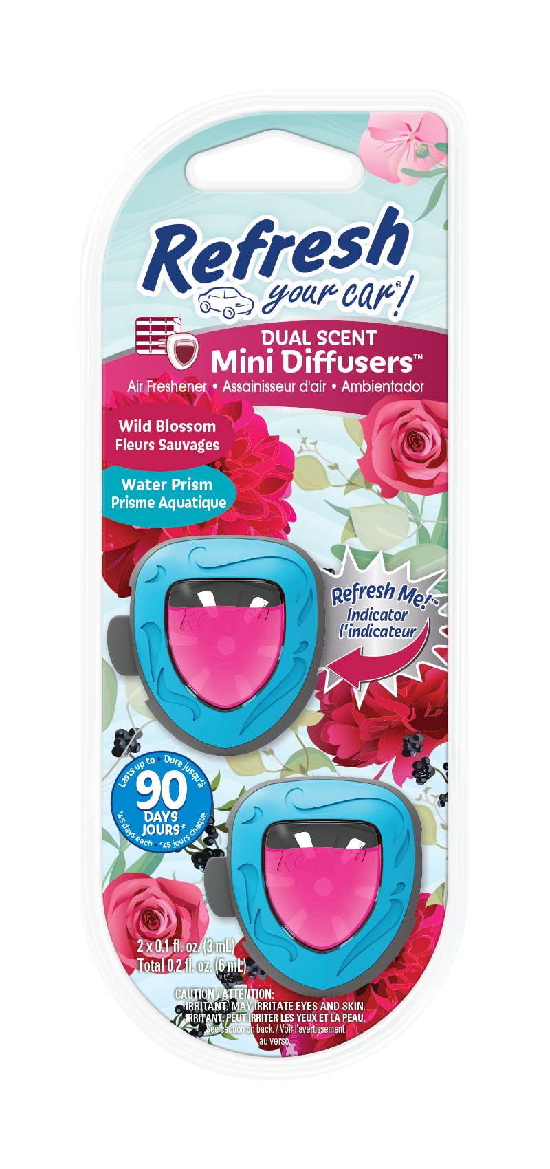 slide 1 of 1, Refresh Your Car! Dual Scent Mini Diffusers (Wild Blossoms/Water Prism Dual Scent, Pack of 2), 0.10 fl oz