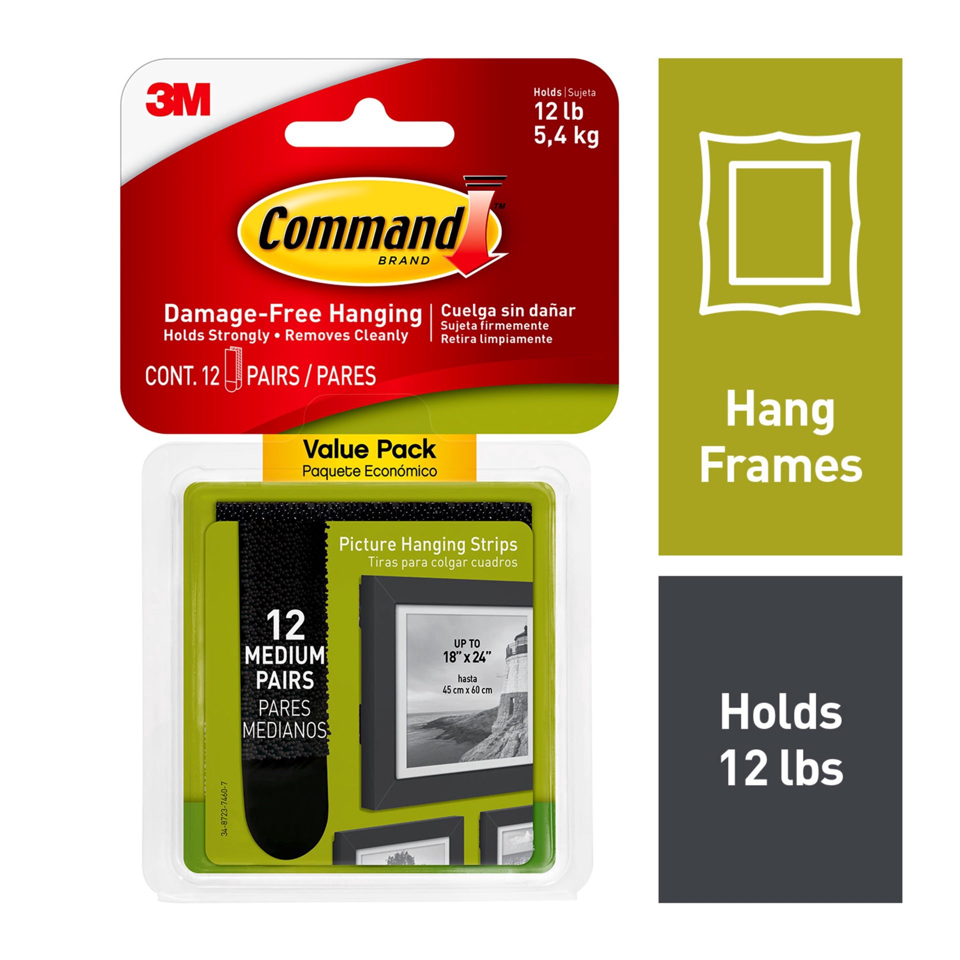 slide 5 of 12, 3m Command Medium Black Picture Hanging Strips, 18 in x 24 in