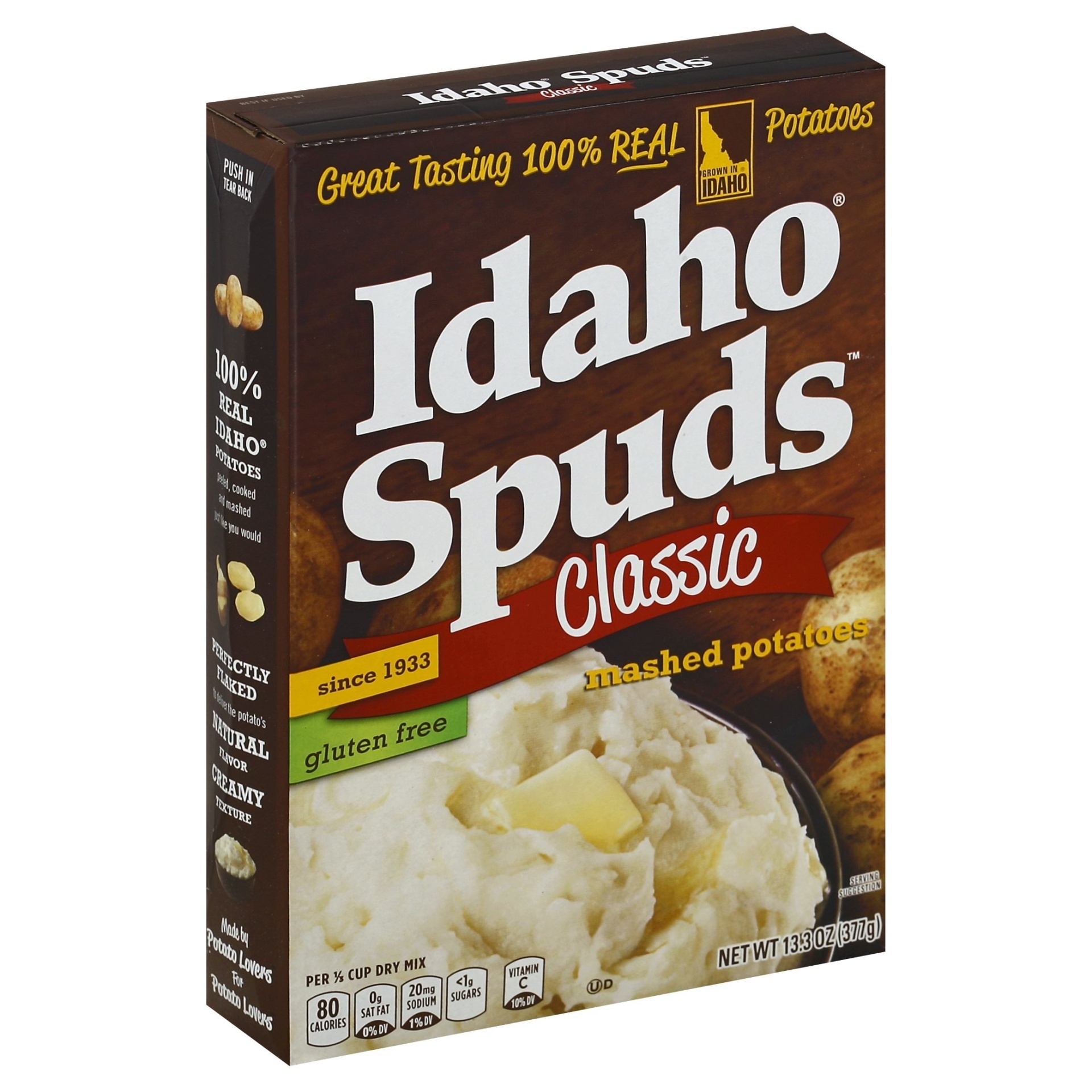 slide 1 of 18, Idaho Spuds Mashed Potatoes, 13.3 oz