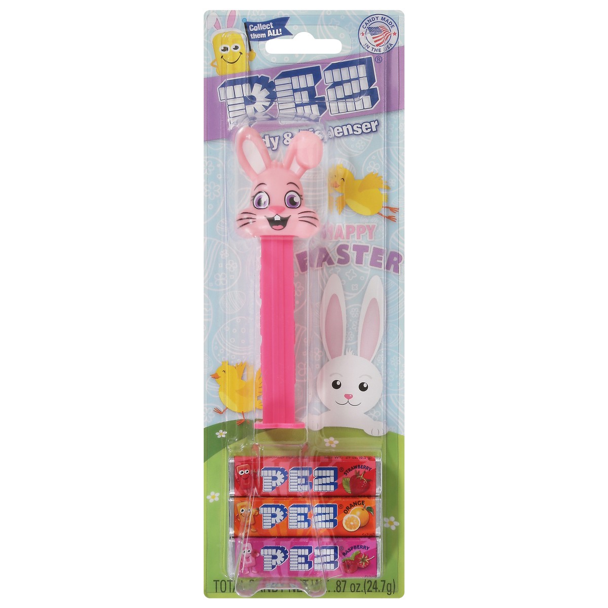 slide 1 of 9, PEZ Strawberry, Orange, Raspberry Candy & Dispenser .87 oz, 0.87 oz