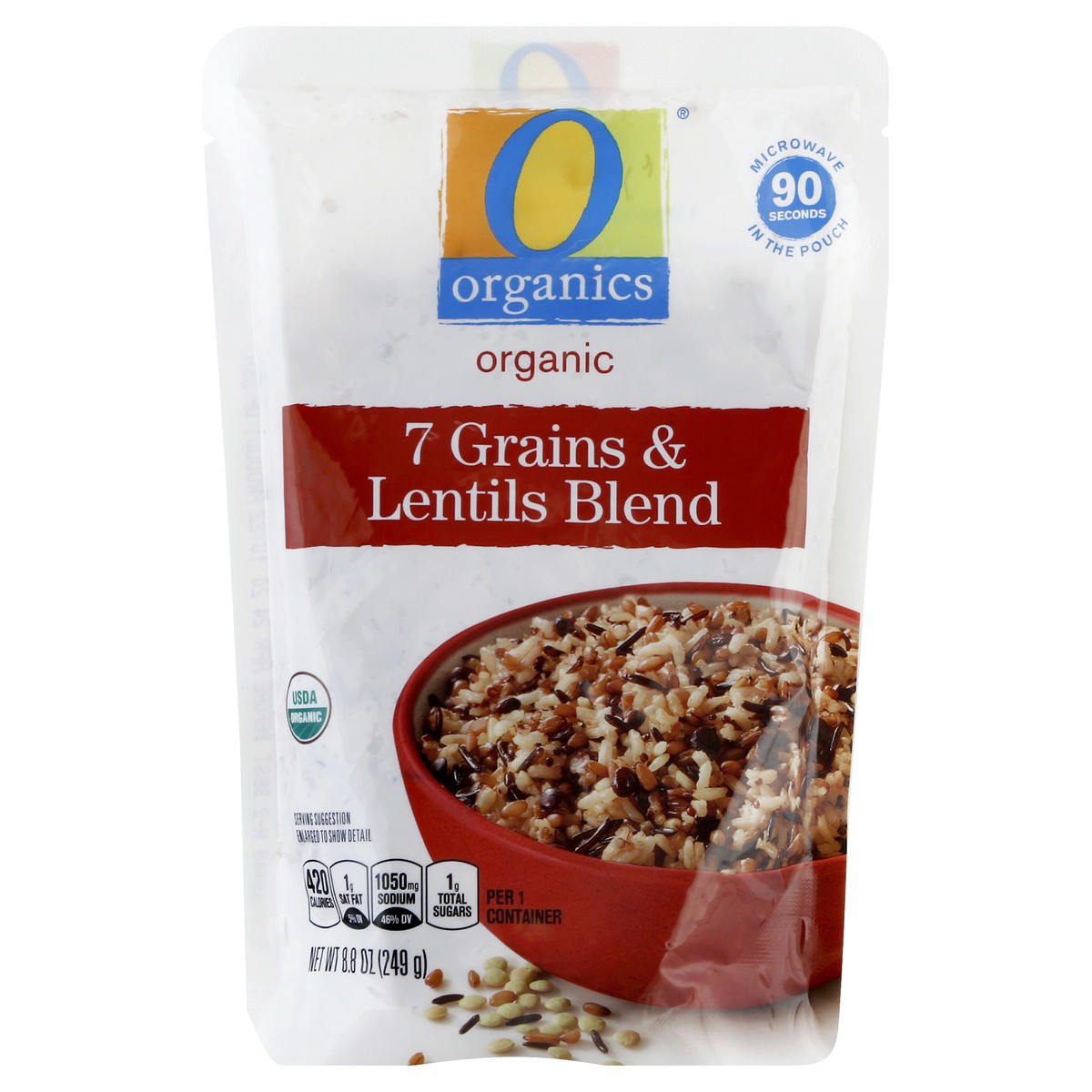 slide 1 of 2, O Organics 7 Grains & Lentils 90 Seconds, 8.8 oz