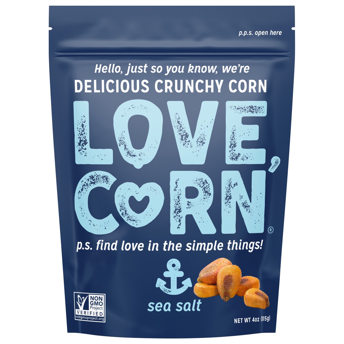 slide 1 of 9, LOVE CORN Sea Salt 4oz, 4 oz