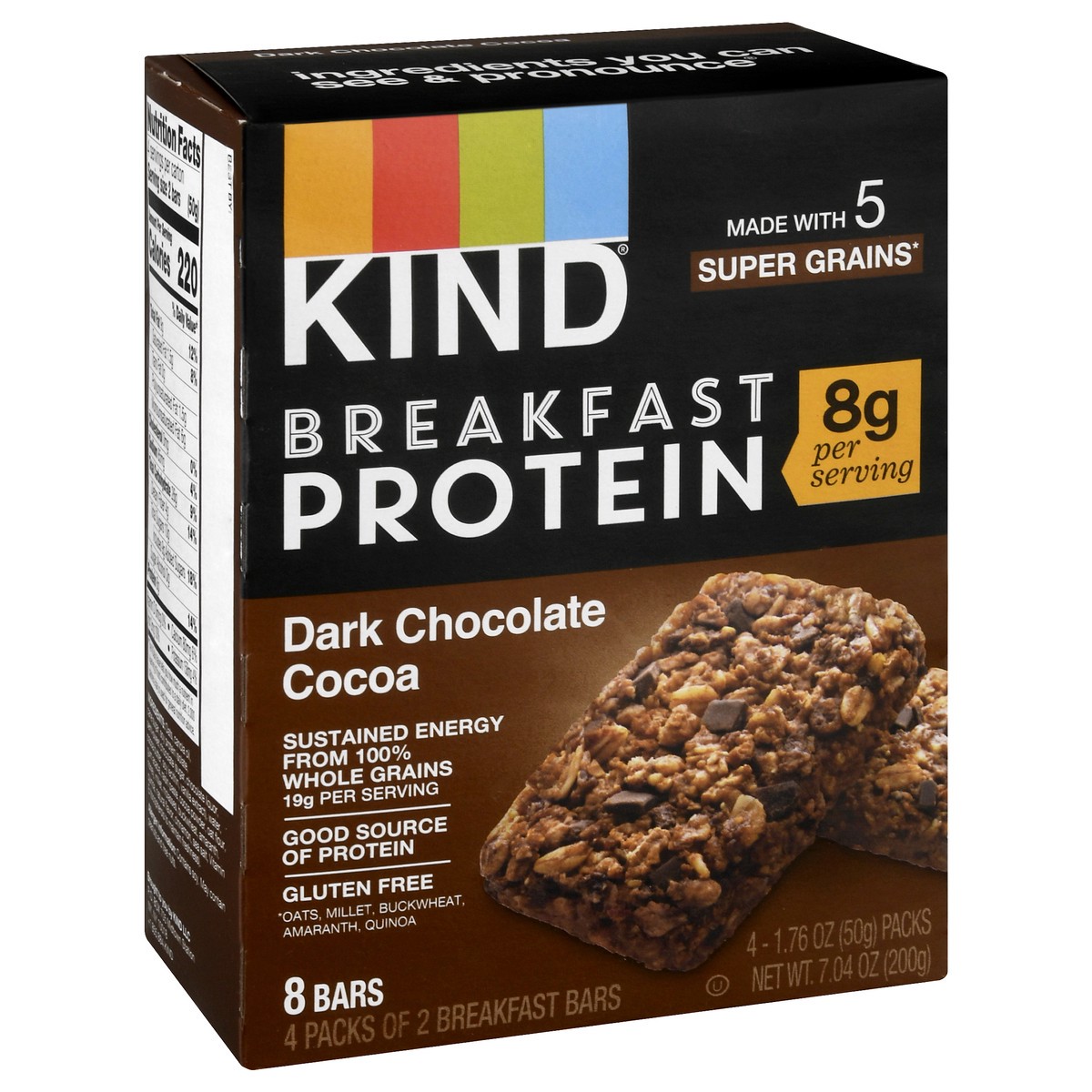 slide 2 of 9, Kind® breakfast protein bars, dark chocolate cocoa, 7.04 oz