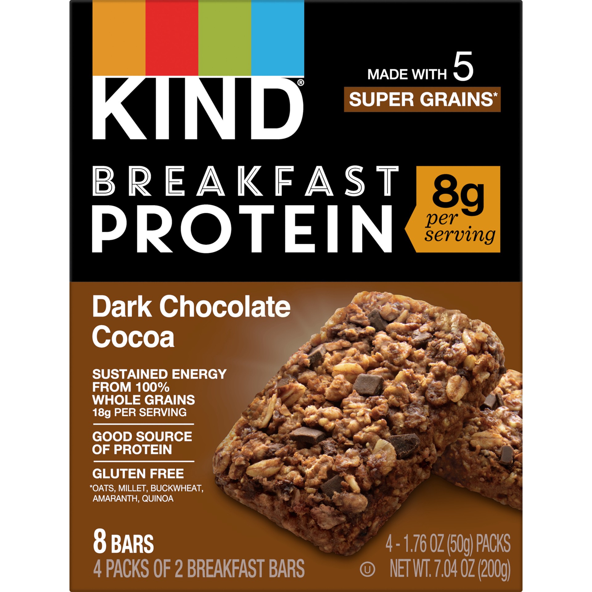 slide 1 of 1, KIND Dark Chocolate Cocoa Breakfast Protein Bars, 4 ct; 1.76 oz