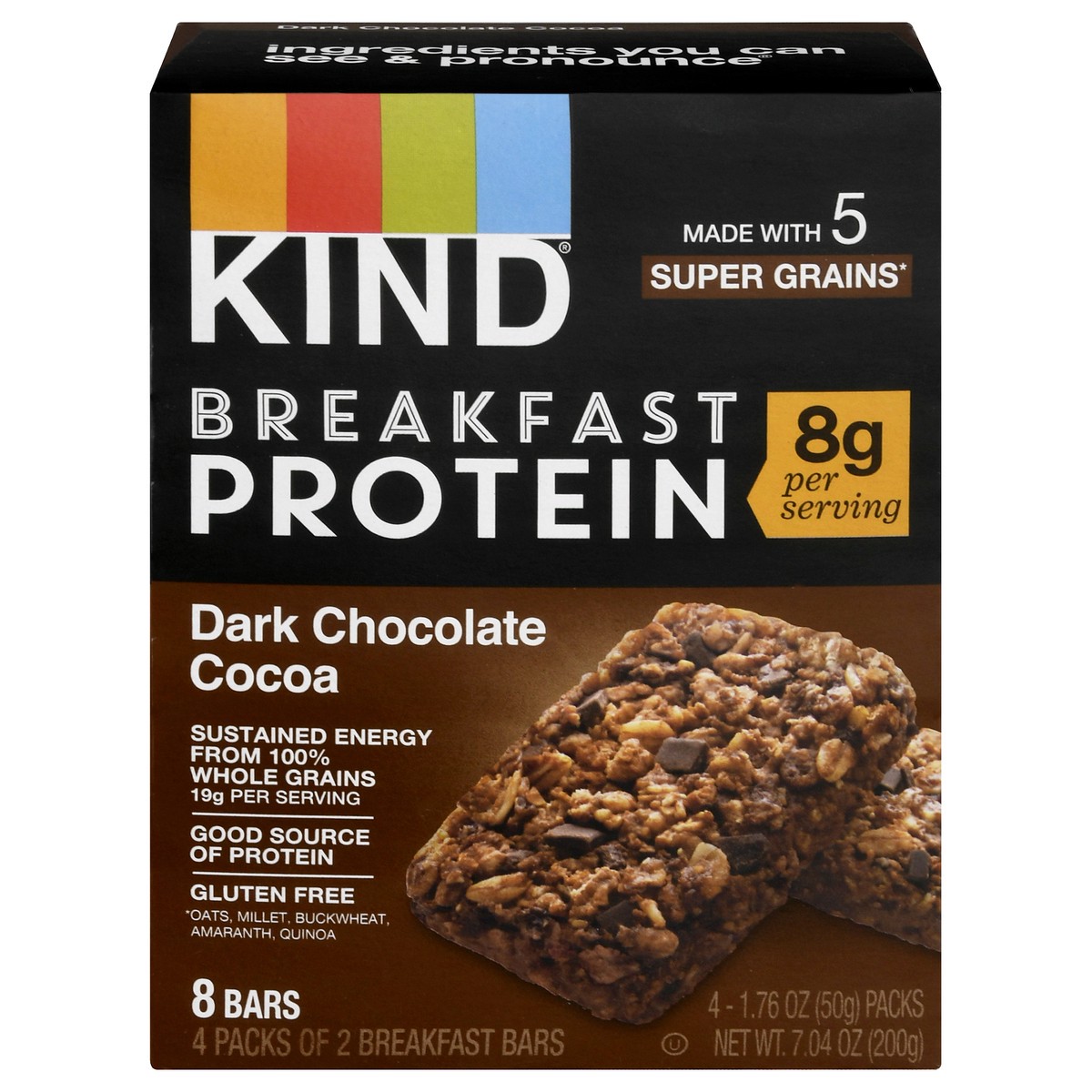slide 1 of 9, Kind® breakfast protein bars, dark chocolate cocoa, 7.04 oz