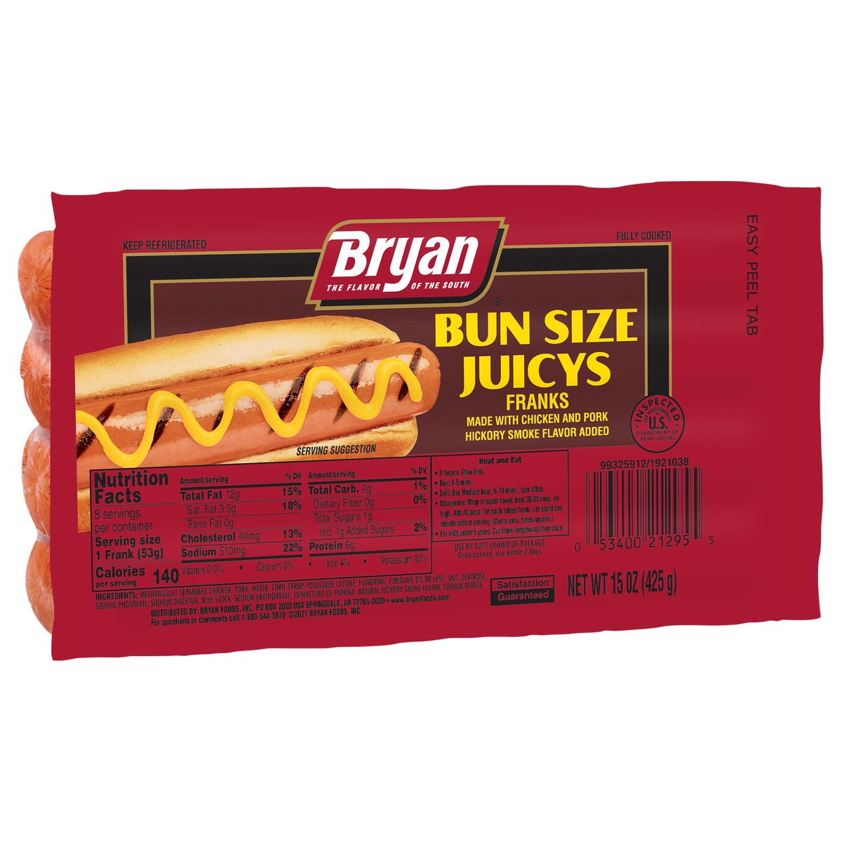 slide 6 of 7, Bryan Juicy Bun Size Franks, 425.24 g