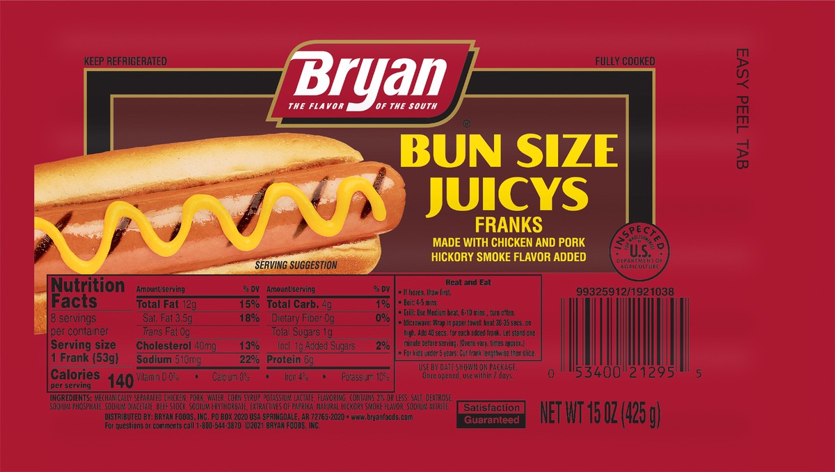 slide 7 of 7, Bryan Juicy Bun Size Franks, 425.24 g