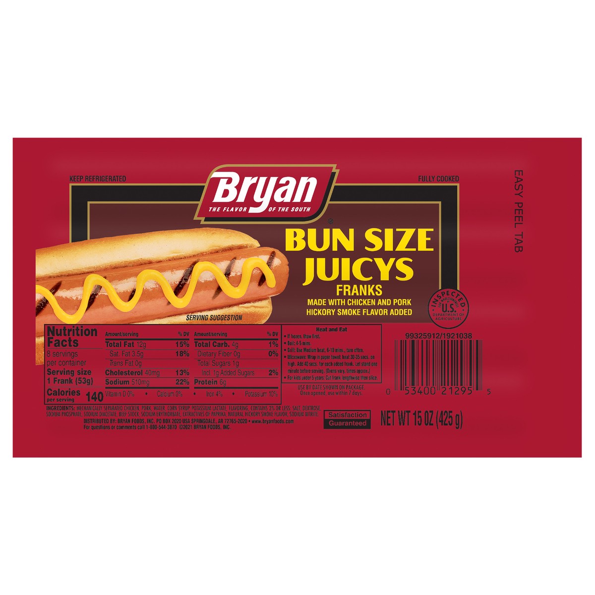 slide 2 of 7, Bryan Juicy Bun Size Franks, 425.24 g