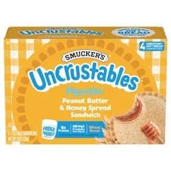 Smucker's Smucker’s Uncrustables Peanut Butter & Honey Spread Sandwiches, 4 Count, 2 Oz. Each, Frozen