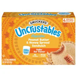 Smucker's Smucker’s Uncrustables Peanut Butter & Honey Spread Sandwiches, 4 Count, 2 Oz. Each, Frozen