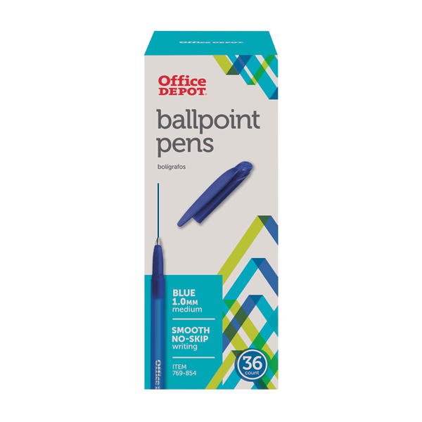 slide 1 of 2, Office Depot Ballpoint Stick Pens, Medium Point, 1.0 mm, Blue Barrel, Blue Ink, 36 ct