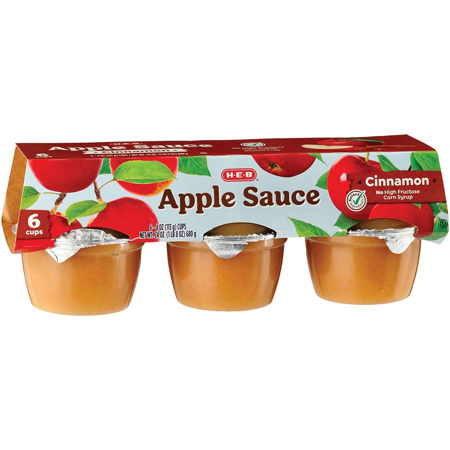 slide 1 of 1, H-E-B Cinnamon Applesauce Cups, 6 ct