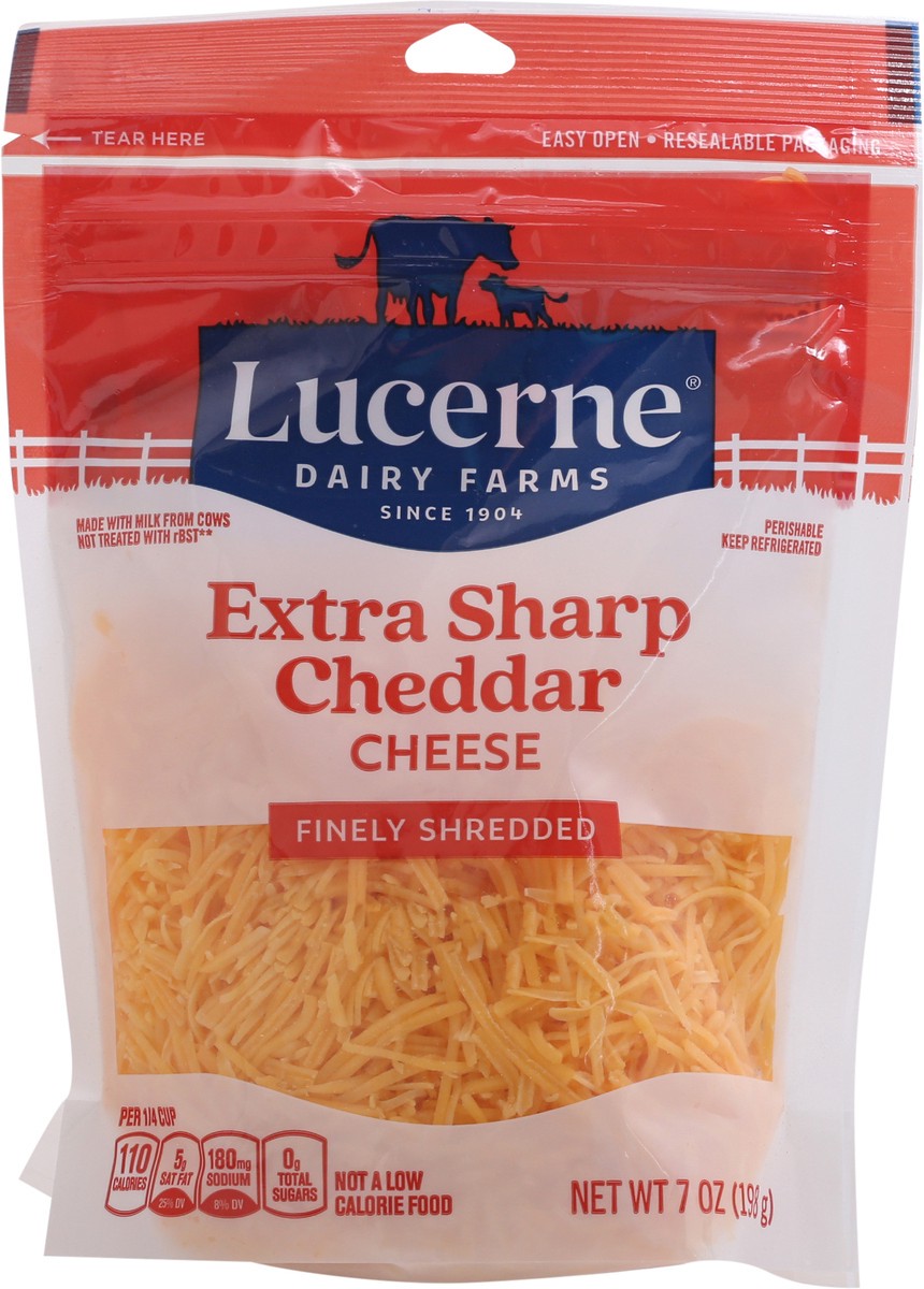 slide 6 of 9, Lucerne Dairy Farms Cheese, Shredded, Extra Sharp Cheddar, 