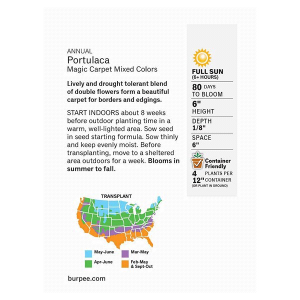 slide 4 of 5, Burpee Portulaca Magic Carpet Mix Seeds, 1 ct