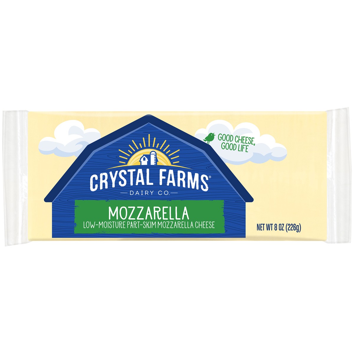 slide 1 of 1, Crystal Farms Cheese, Low Moisture Part-Skim, Mozzarella, 8 oz