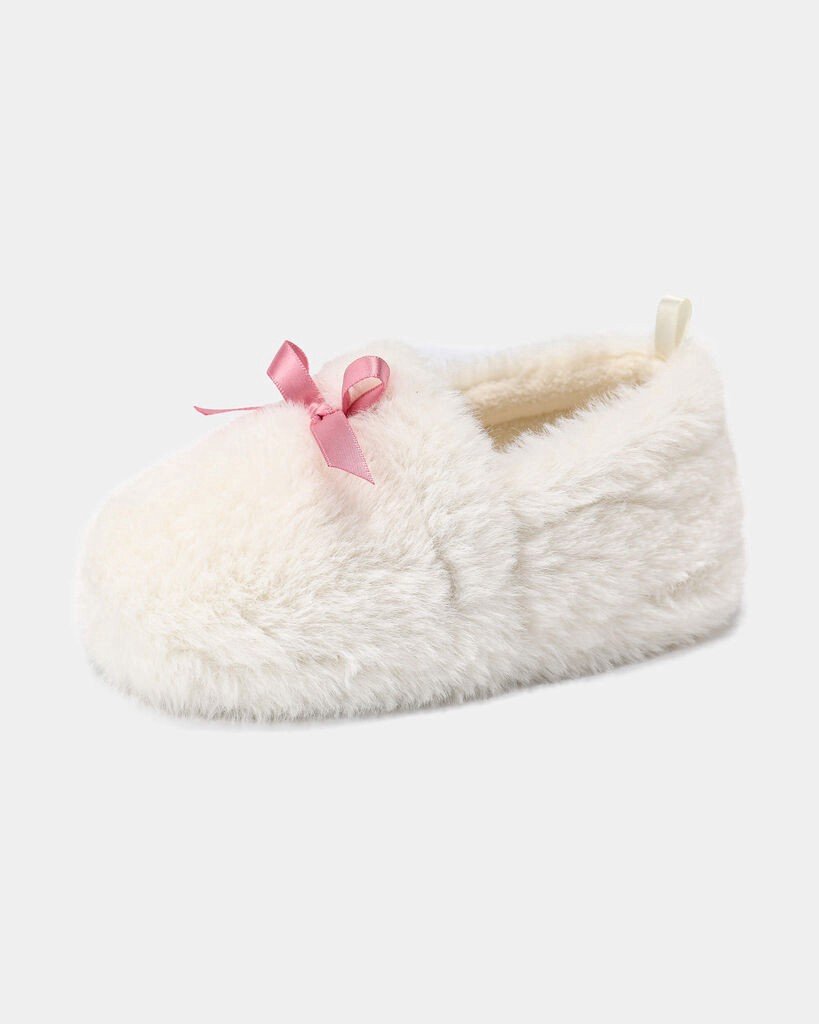 slide 6 of 6, Carter's Girls Fuzzy Bow Slippers - Cream/Pink Ivory XL, 1 ct