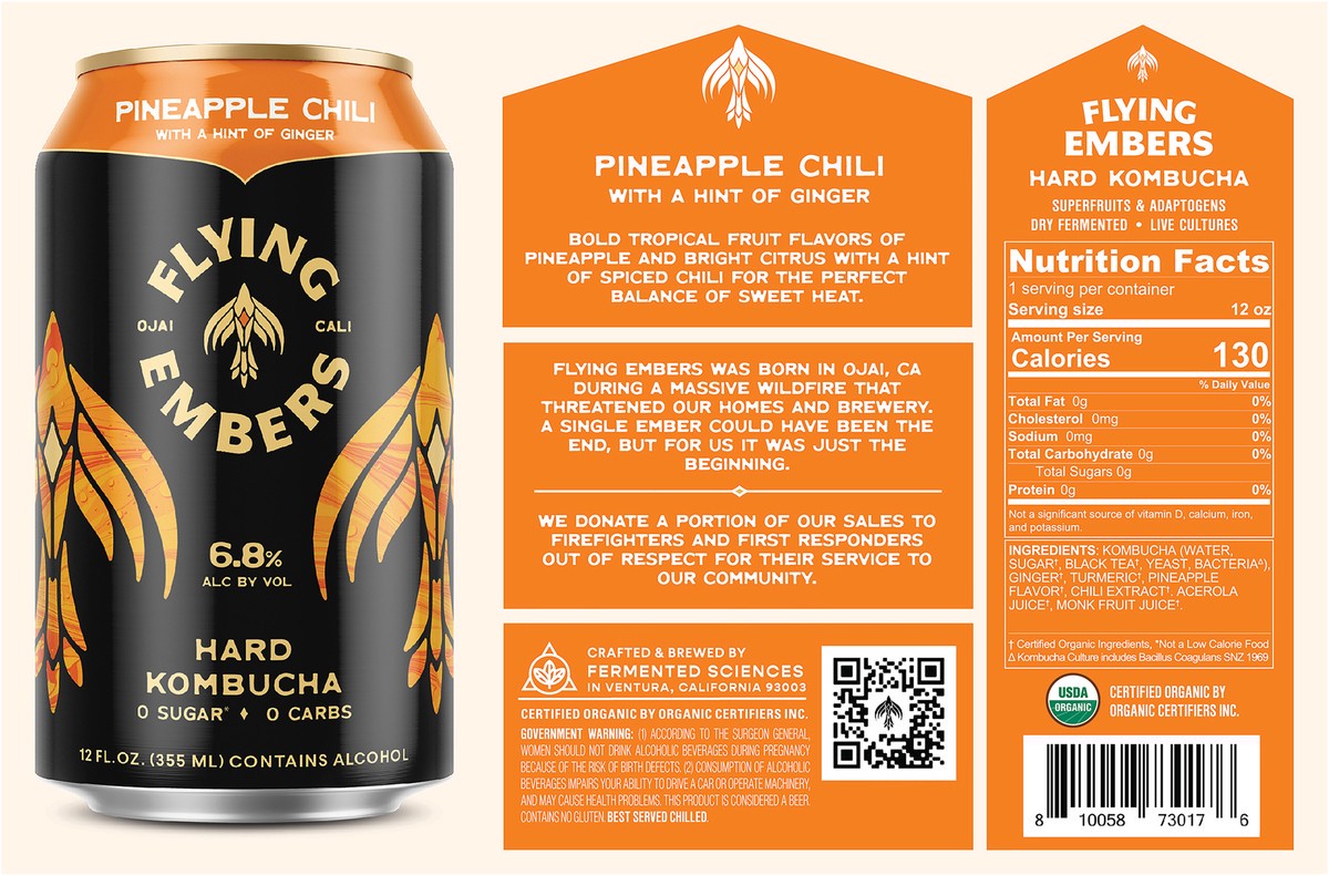 slide 3 of 7, Flying Embers Pineapple Chili Hard Kombucha, 1 ct