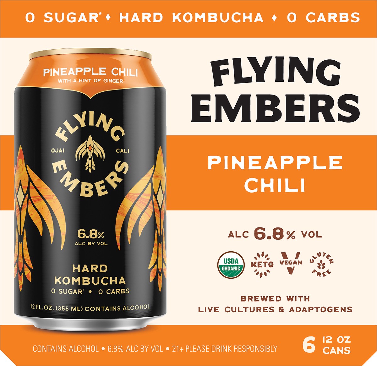 slide 2 of 7, Flying Embers Pineapple Chili Hard Kombucha, 1 ct