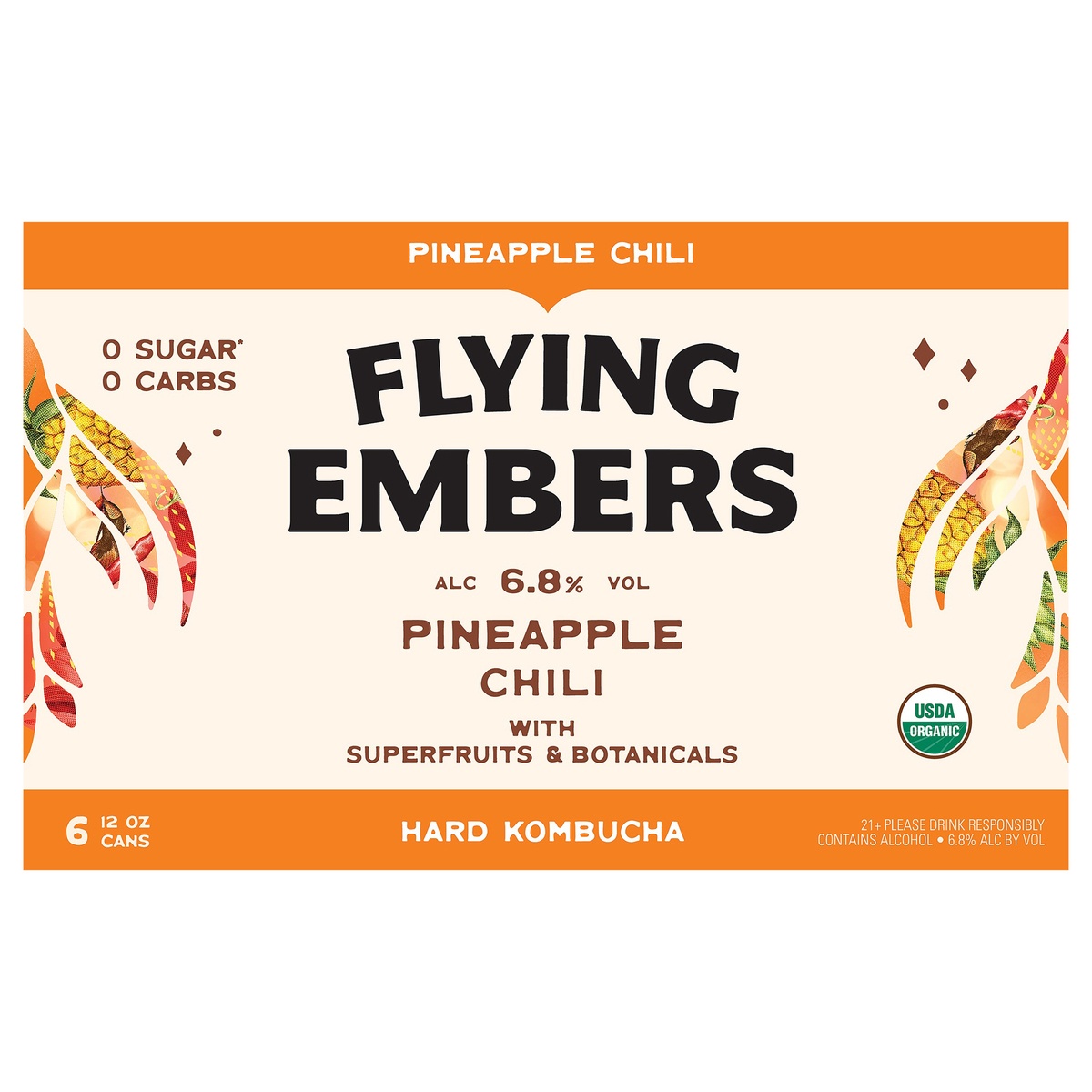 slide 1 of 1, Flying Embers Pineapple Chili Hard Kombucha, 1 ct