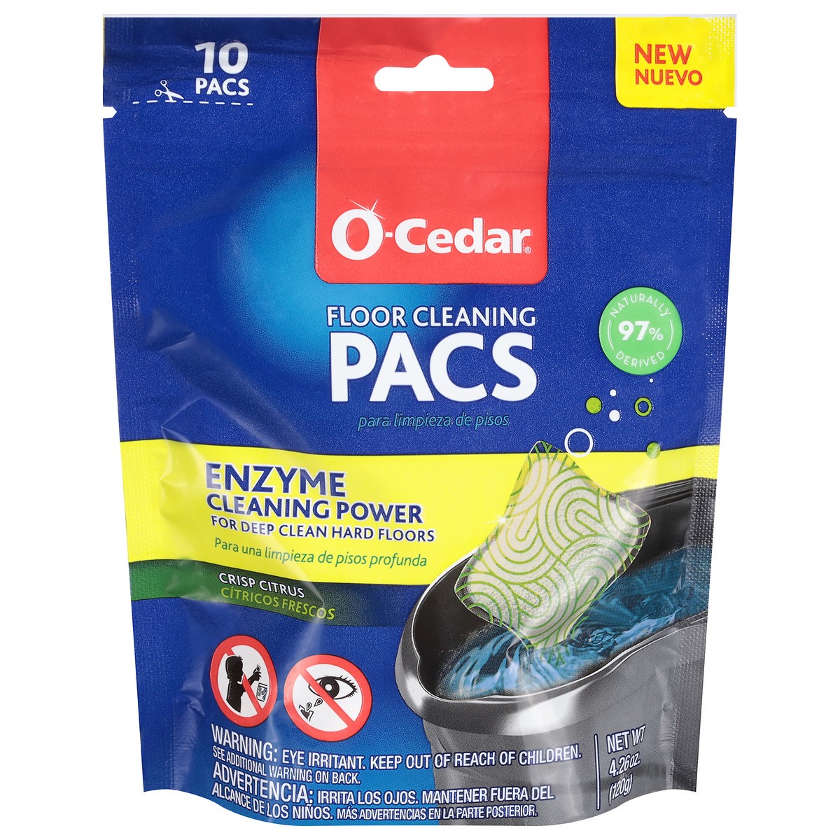 slide 6 of 9, O-Cedar Pacs Crisp Citrus Hard Floor Cleaner 10 ea, 10 ct